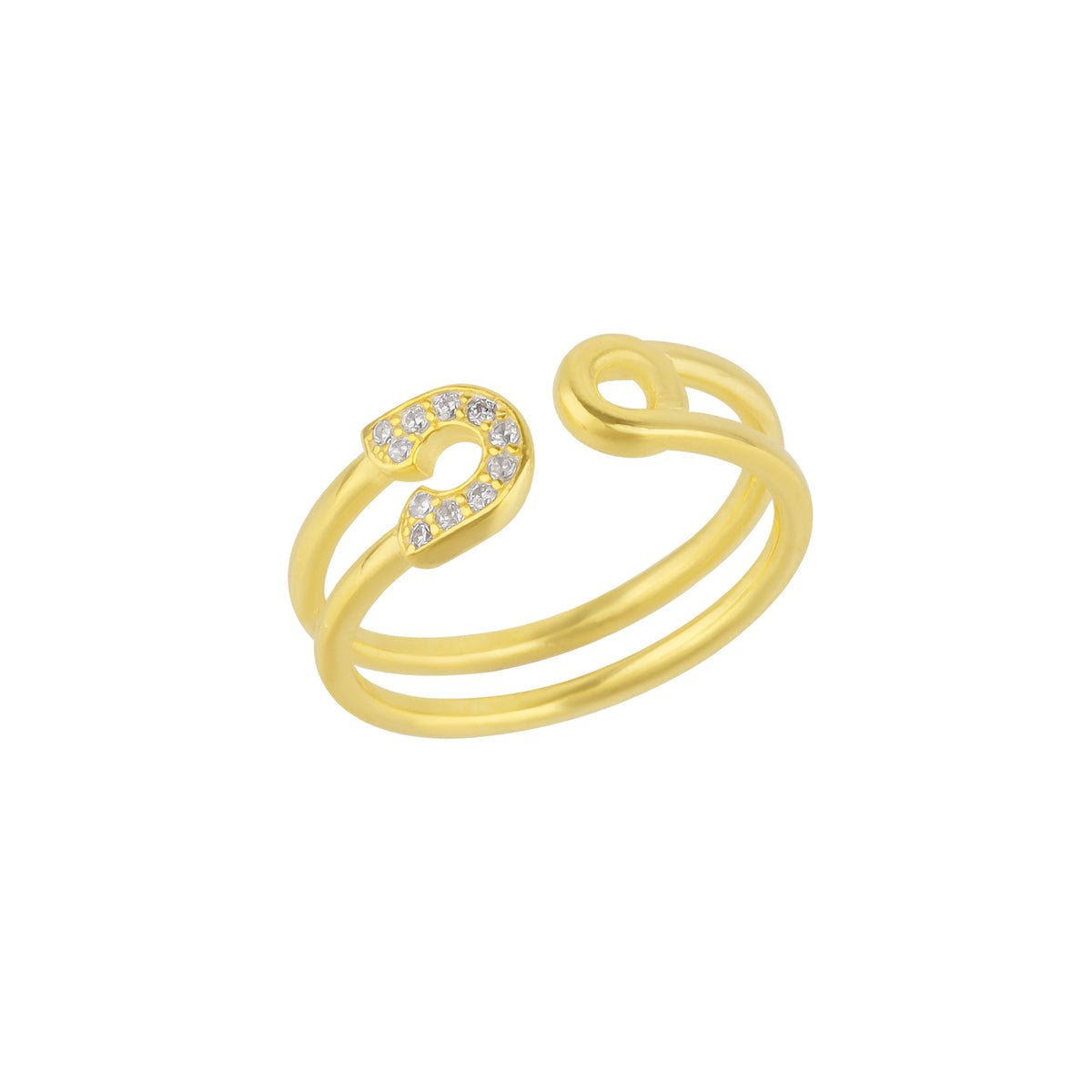 Sterling Silver Pave Jewelled Safety Pin Ring