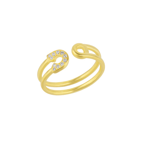 Sterling Silver Pave Jewelled Safety Pin Ring