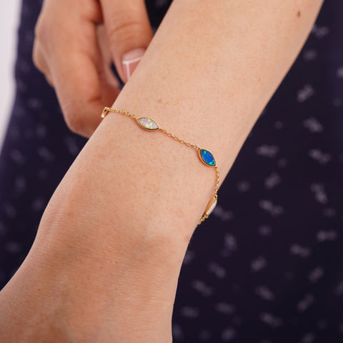 Marquise Faced Opal Sterling Silver Bracelet