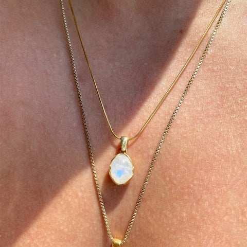 Moonstone Sterling Silver Pendant Necklace With Beaded Chain