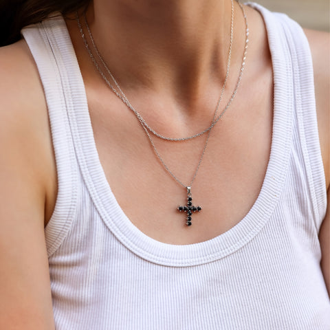 Sterling Silver Burgundy Garnet Cross Pendant