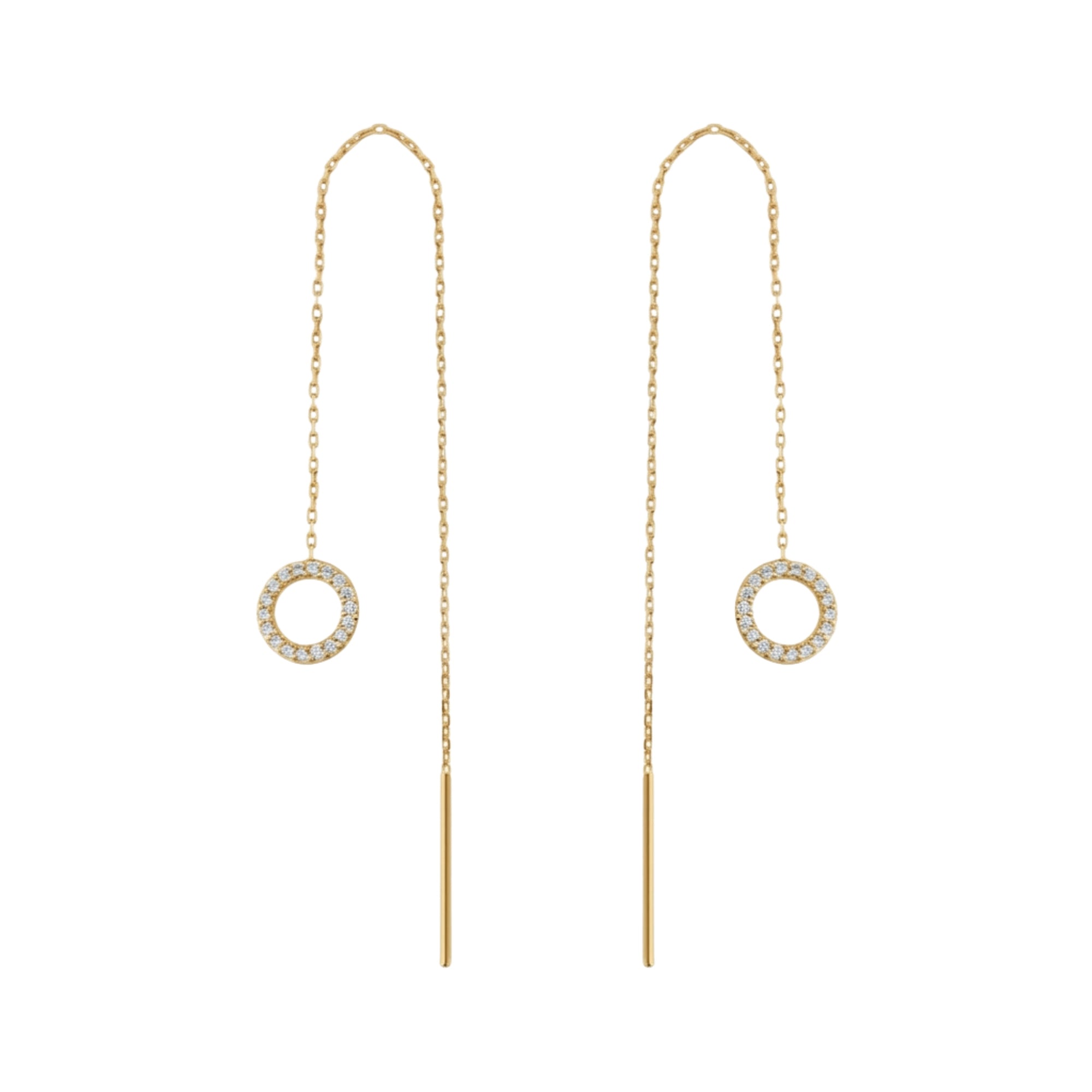 Circle Round Drop Sterling Silver Threader Earrings