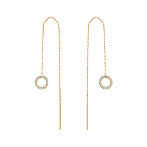 Circle Round Drop Sterling Silver Threader Earrings