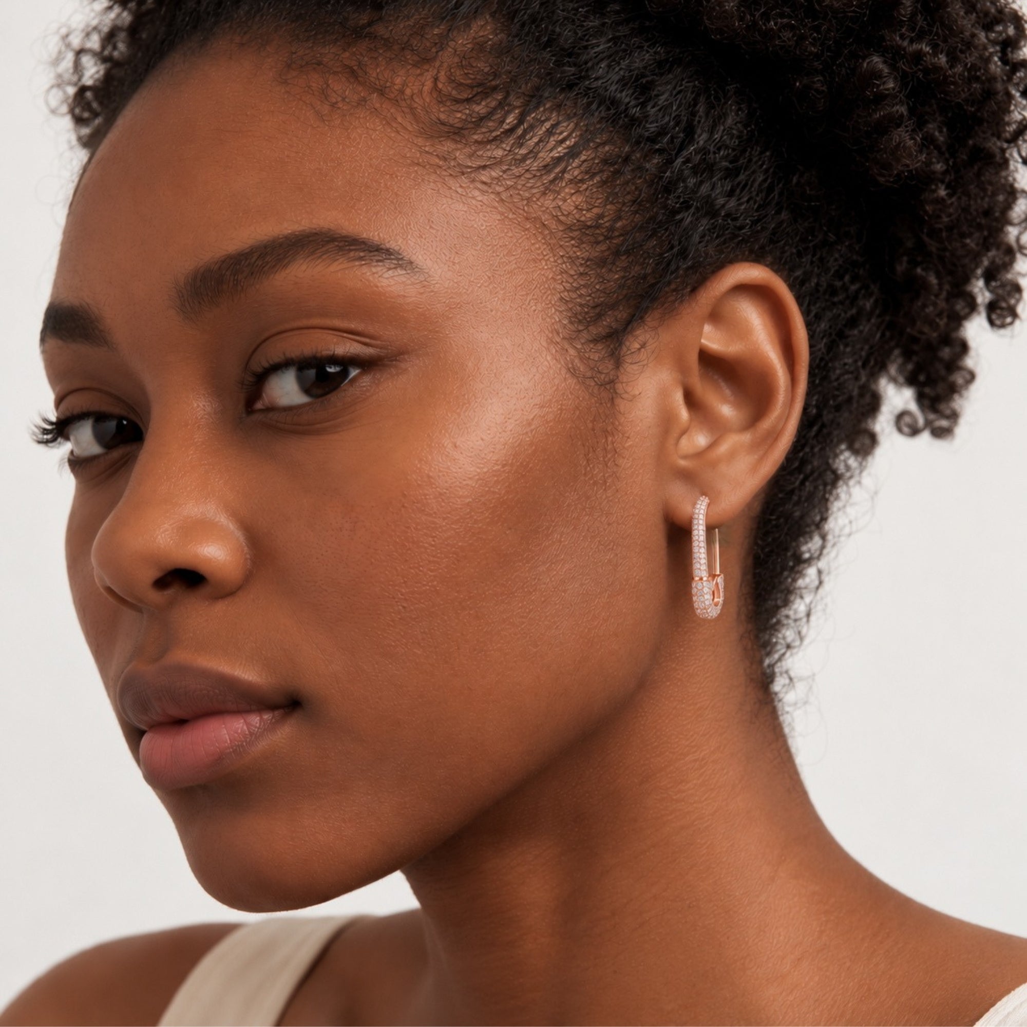 Pave Safety Pin Earrings Sterling Silver