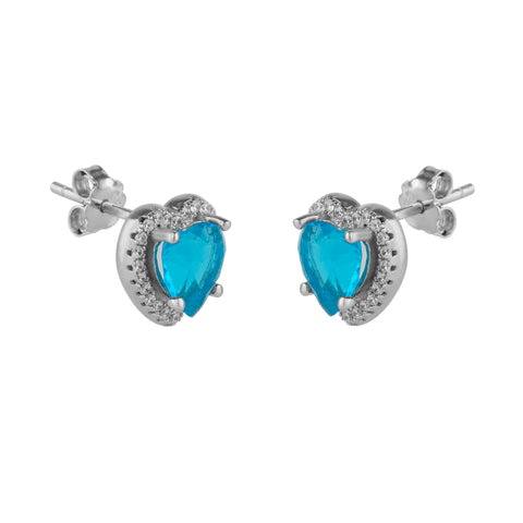 Heart Of Ocean Blue Sterling Silver Stud Earrings