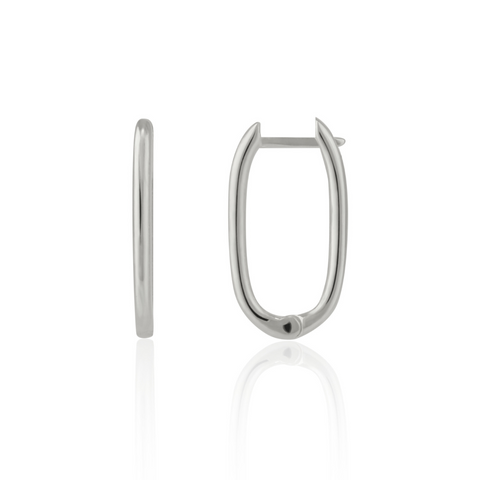 Oval Rectangular Sterling Silver Hoop Earrings