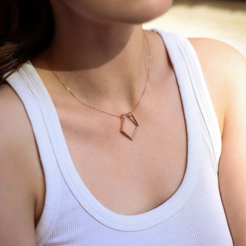 Fine Diamond Rhombus Ring Holder Necklace in Sterling Silver