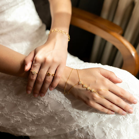 Stars Of Universe Sterling Silver Gold Plated Hand Chain Ring