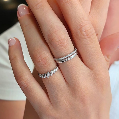 Lined Stones Marquise Sterling Silver Ring