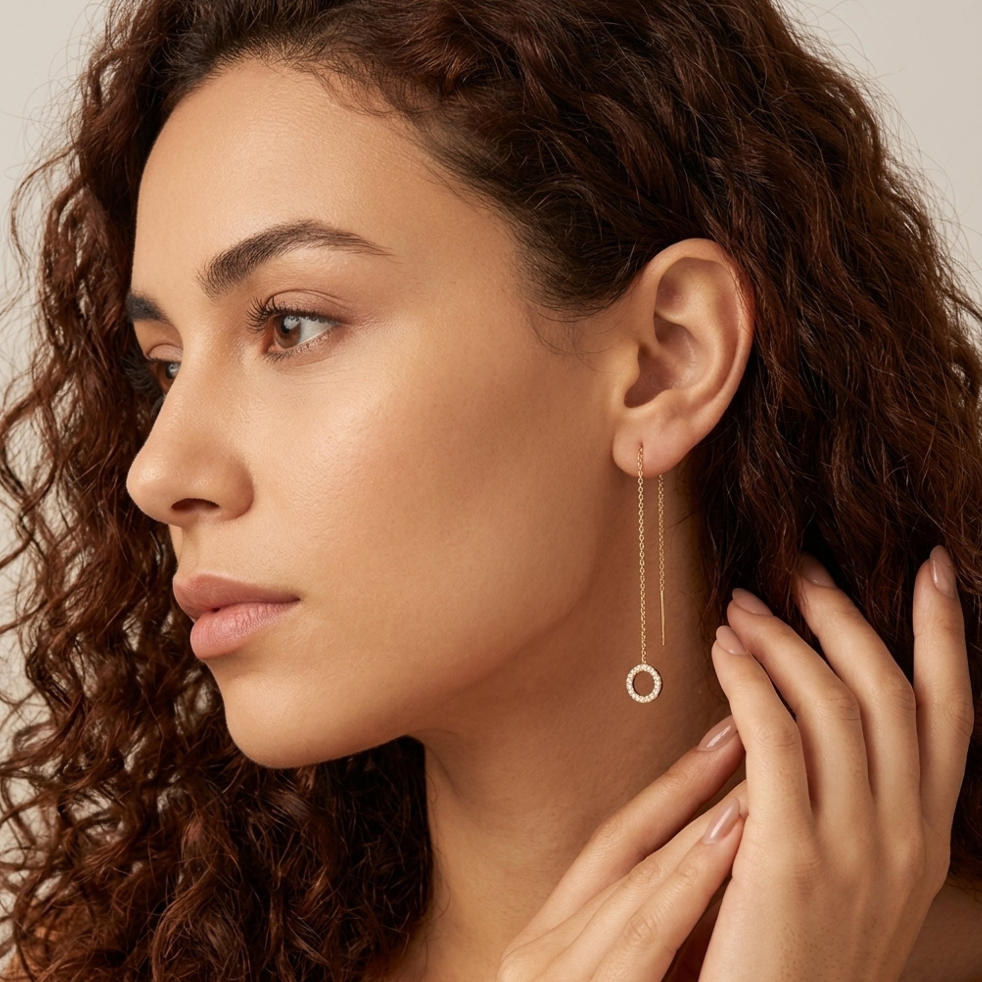 Circle Round Drop Sterling Silver Threader Earrings
