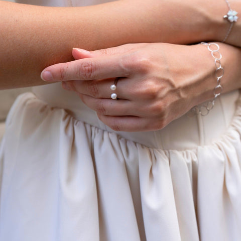 Double Pearl Sterling Silver Adjustable Open Ring