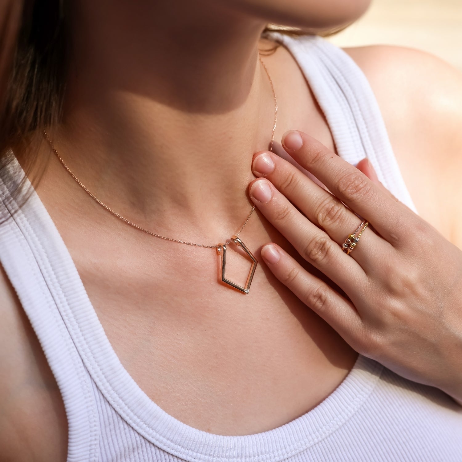 Fine Diamond Rhombus Ring Holder Necklace in Sterling Silver