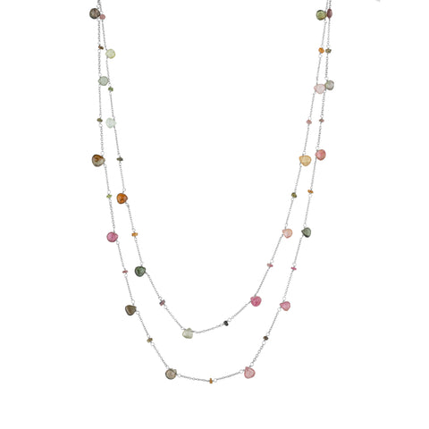 Sterling Silver Fine Tourmaline Double Layer Necklace