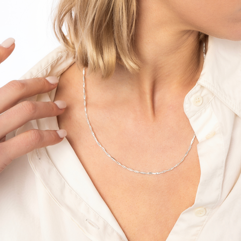 Twisted Beaded Sterling Silver Italian Chain Necklace
