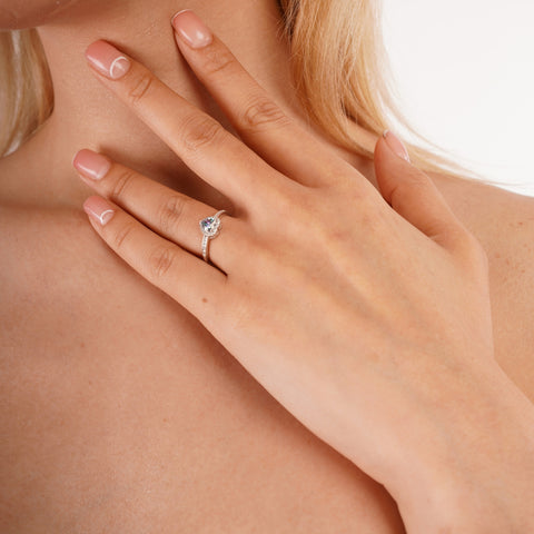 Sterling Silver Heart Halo Moisanite Ring