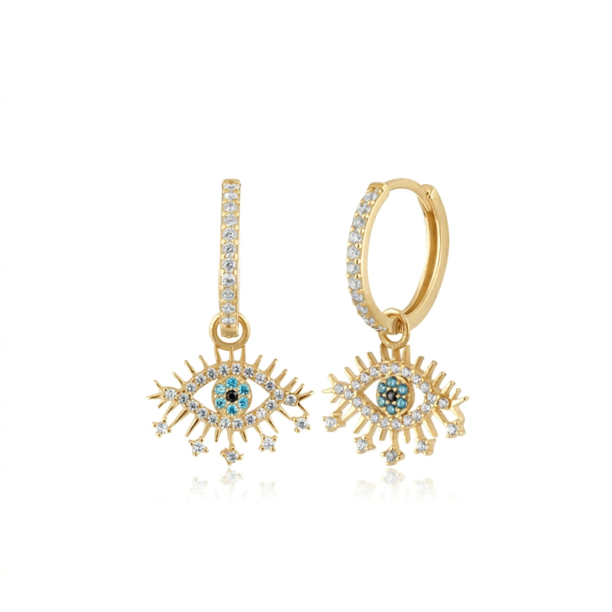 Evil Eye Earring Blue Eye Eyelash Pave Sterling Silver Earrings