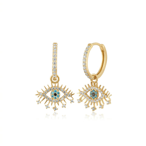 Evil Eye Earring Blue Eye Eyelash Pave Sterling Silver Earrings