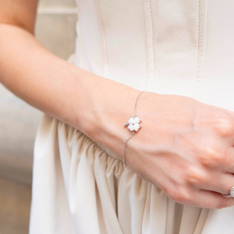 White Opal Clover Sterling Silver Bracelet