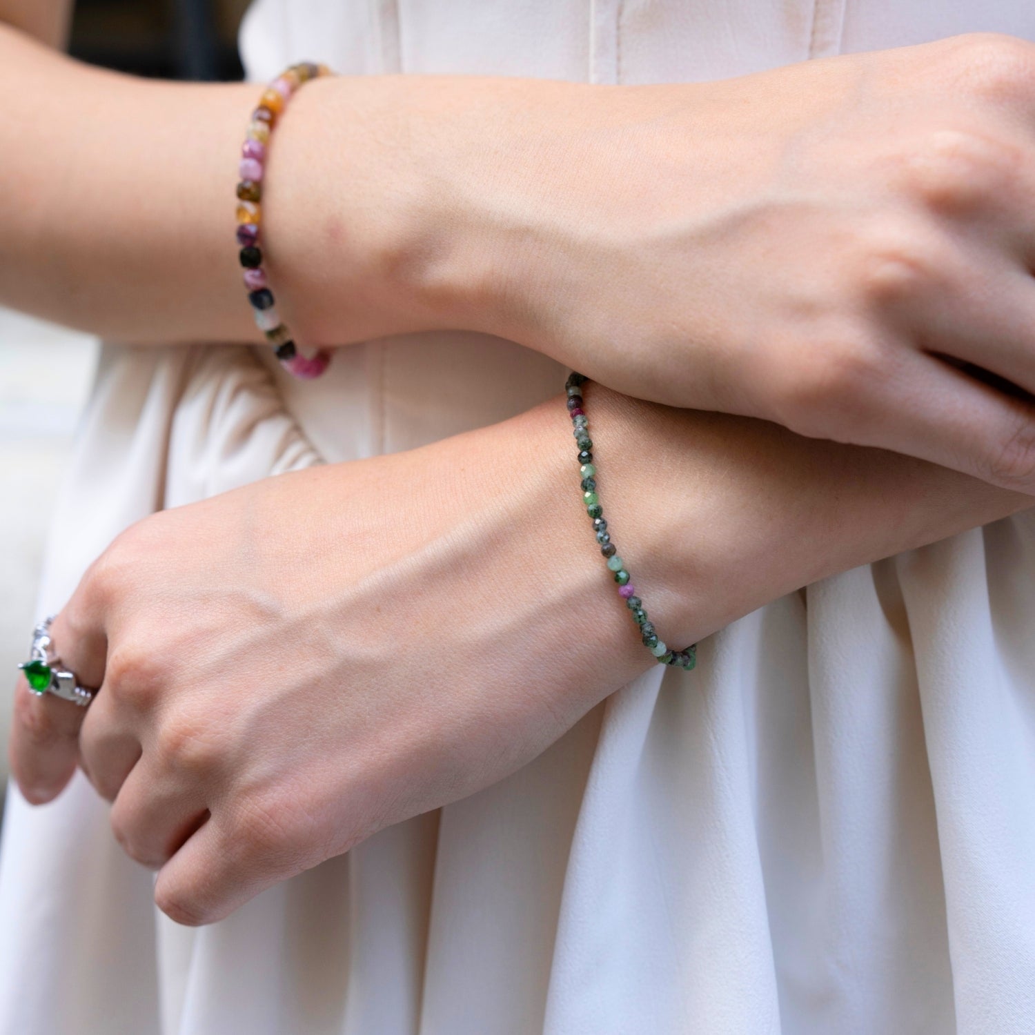 Fine Red Green Tourmaline Sterling Silver Bracelet