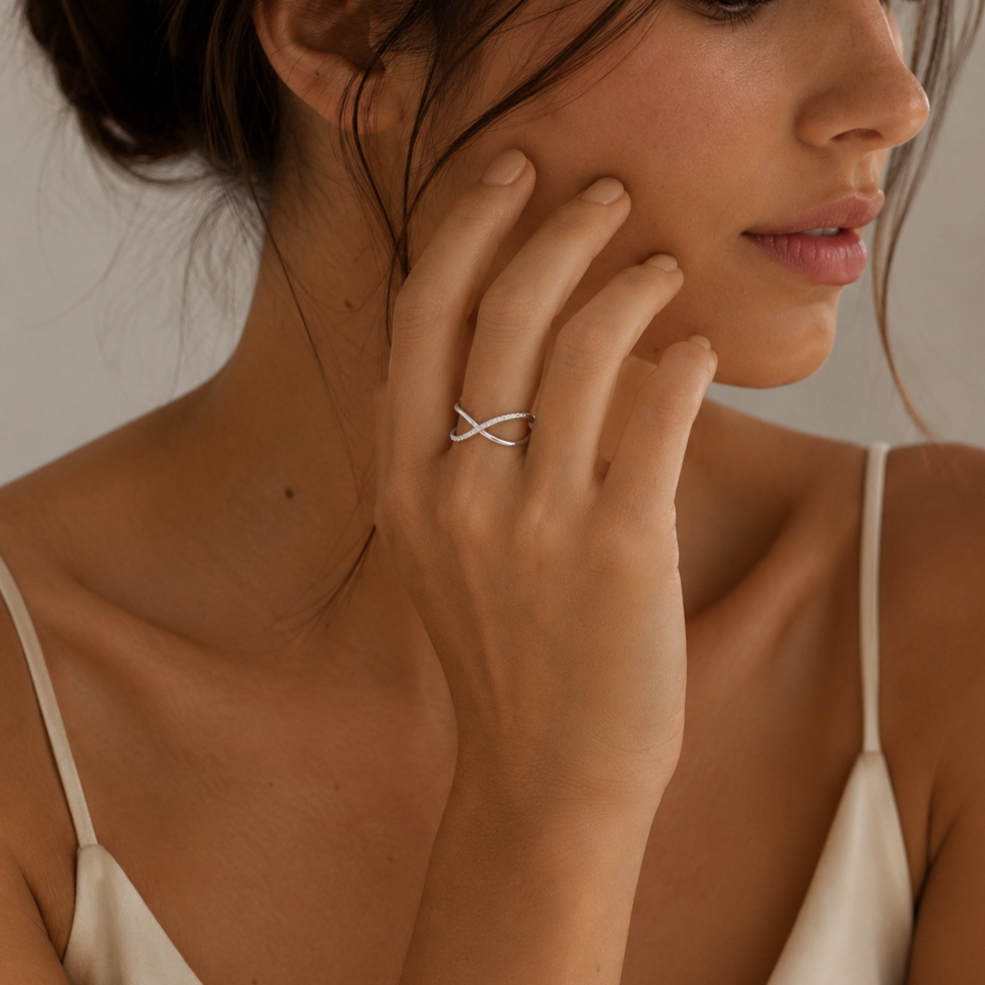 Sterling Silver Pave X Ring