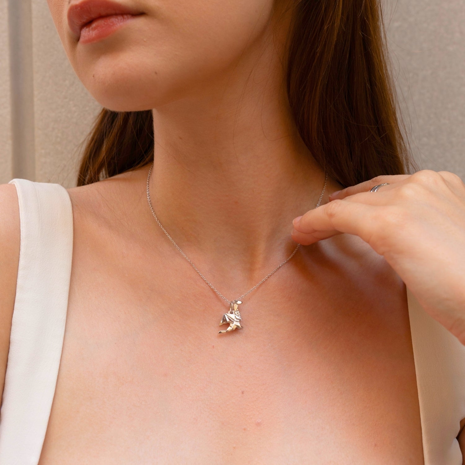 Sterling Silver Origami Dragon Necklace