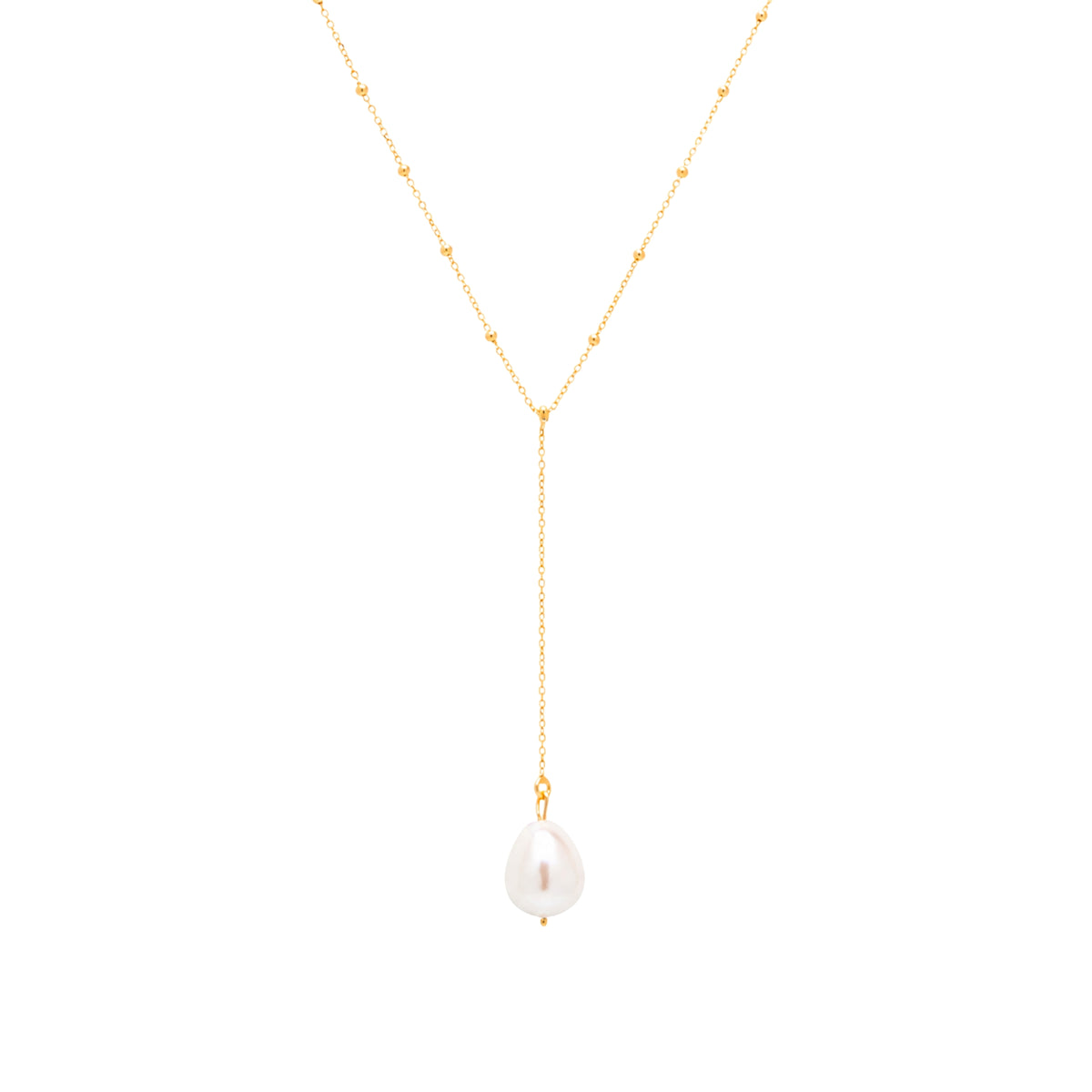 Sterling Silver Large Baroque Pearl Drop Beaded Chain Lariat Necklace
