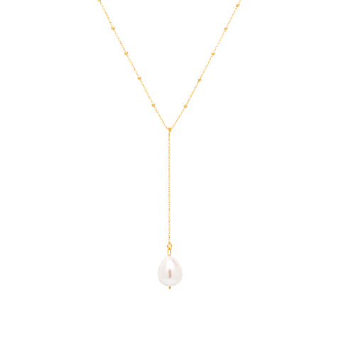 Sterling Silver Large Baroque Pearl Drop Beaded Chain Lariat Necklace