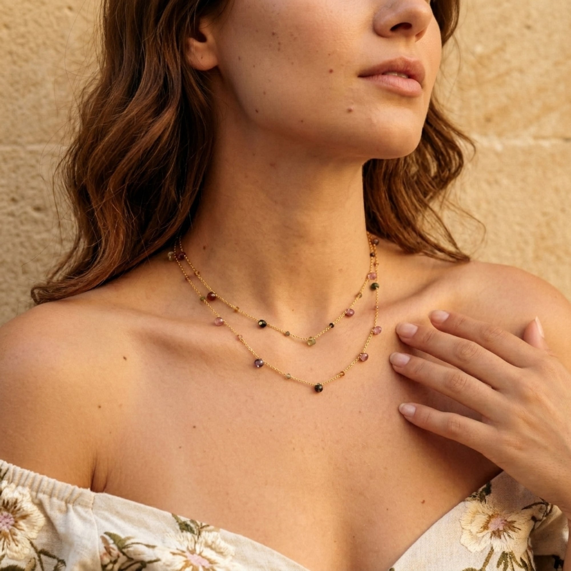 Sterling Silver Fine Tourmaline Double Layer Necklace