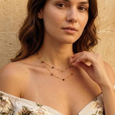 Sterling Silver Fine Tourmaline Double Layer Necklace