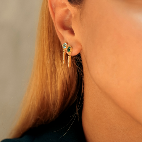 Sterling Silver Green Gemstone Spike Charm Sodalite Earrings