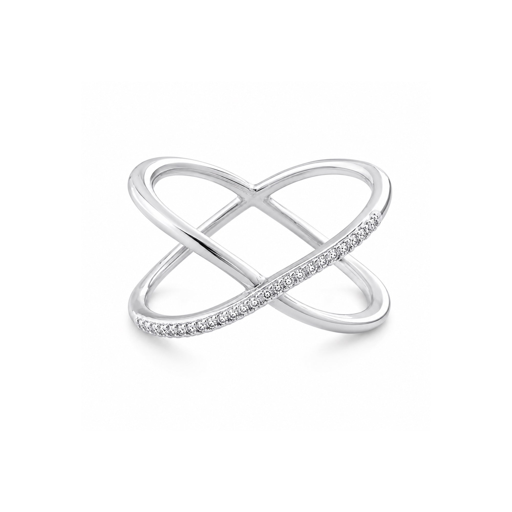 Sterling Silver Pave X Ring