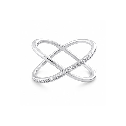 Sterling Silver Pave X Ring
