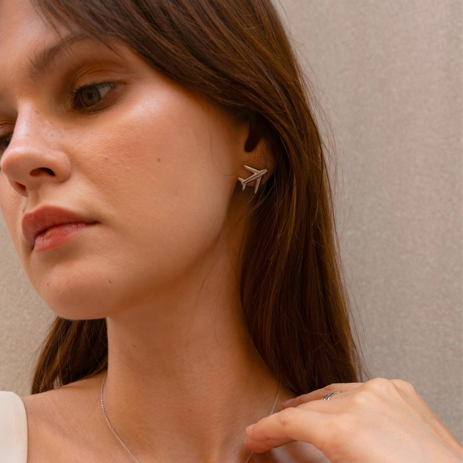 Airplane Sterling Silver Stud Earring