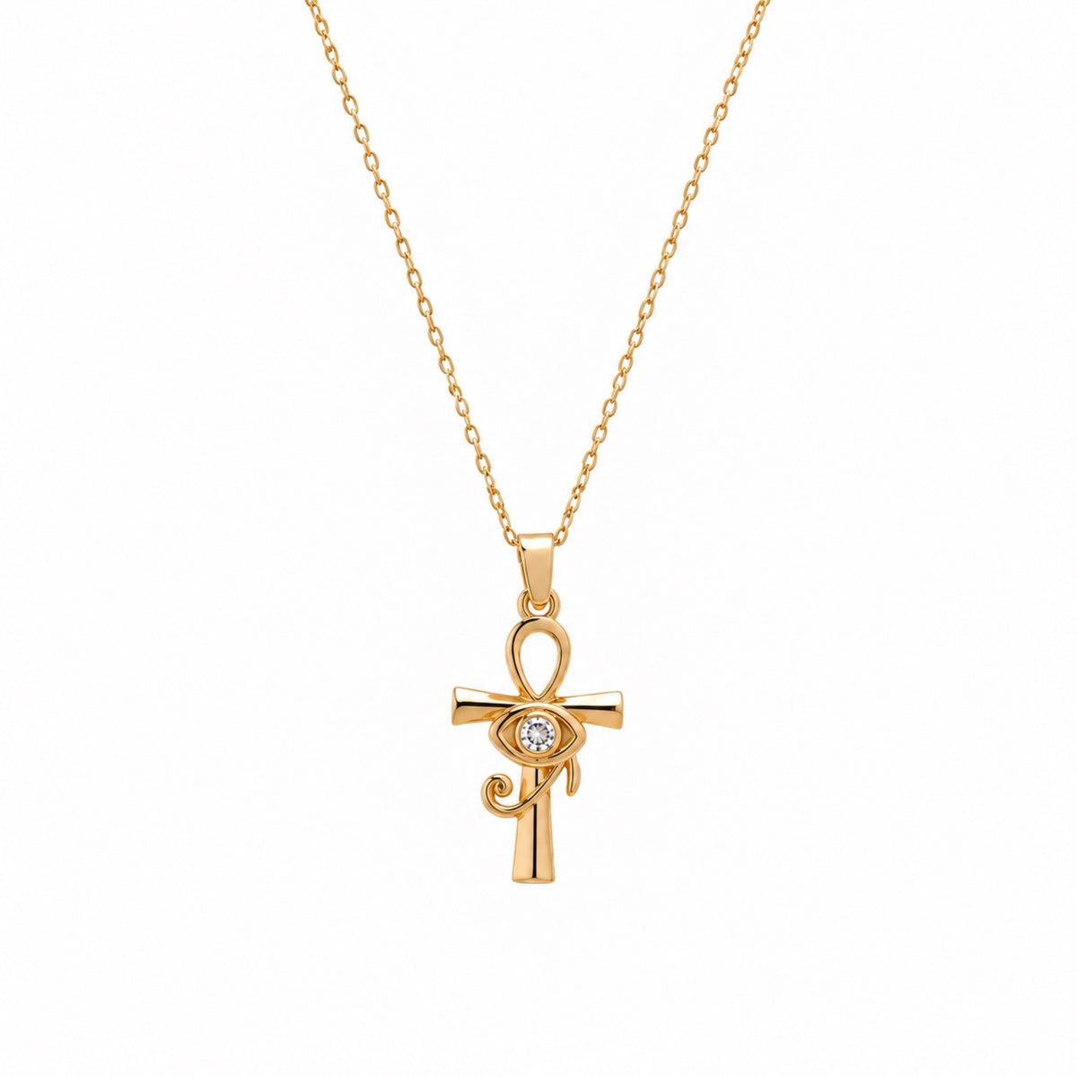 Sterling Silver Egyptian Ankh and White Eye Necklace
