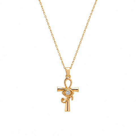 Sterling Silver Egyptian Ankh and White Eye Necklace