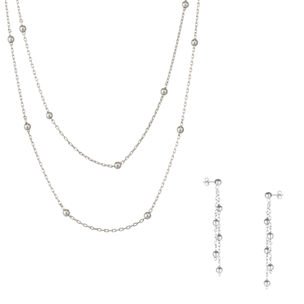 Dorica Sterling Silver Multi Bead Drop Earrings And Double Layer Necklace Set