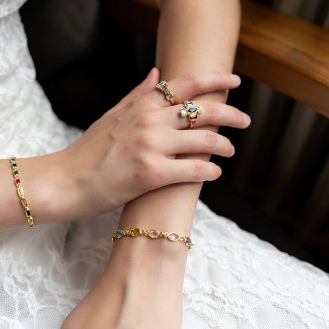 Sterling Silver Rectangular Multicolor Emerald Cut Bracelet
