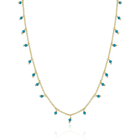 Blue Turquoise Beaded Sterling Silver Chain Necklace
