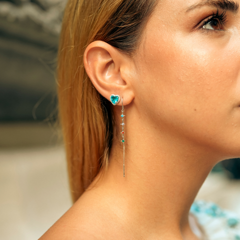 Multicolour Star Drop Sterling Silver Chain Threader Earrings - Pair