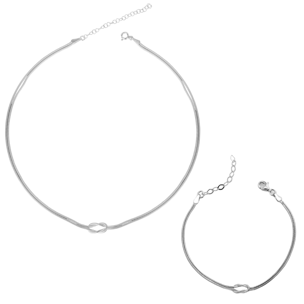 Snake Chain Knot Bracelet & Choker Set in Sterling Silver