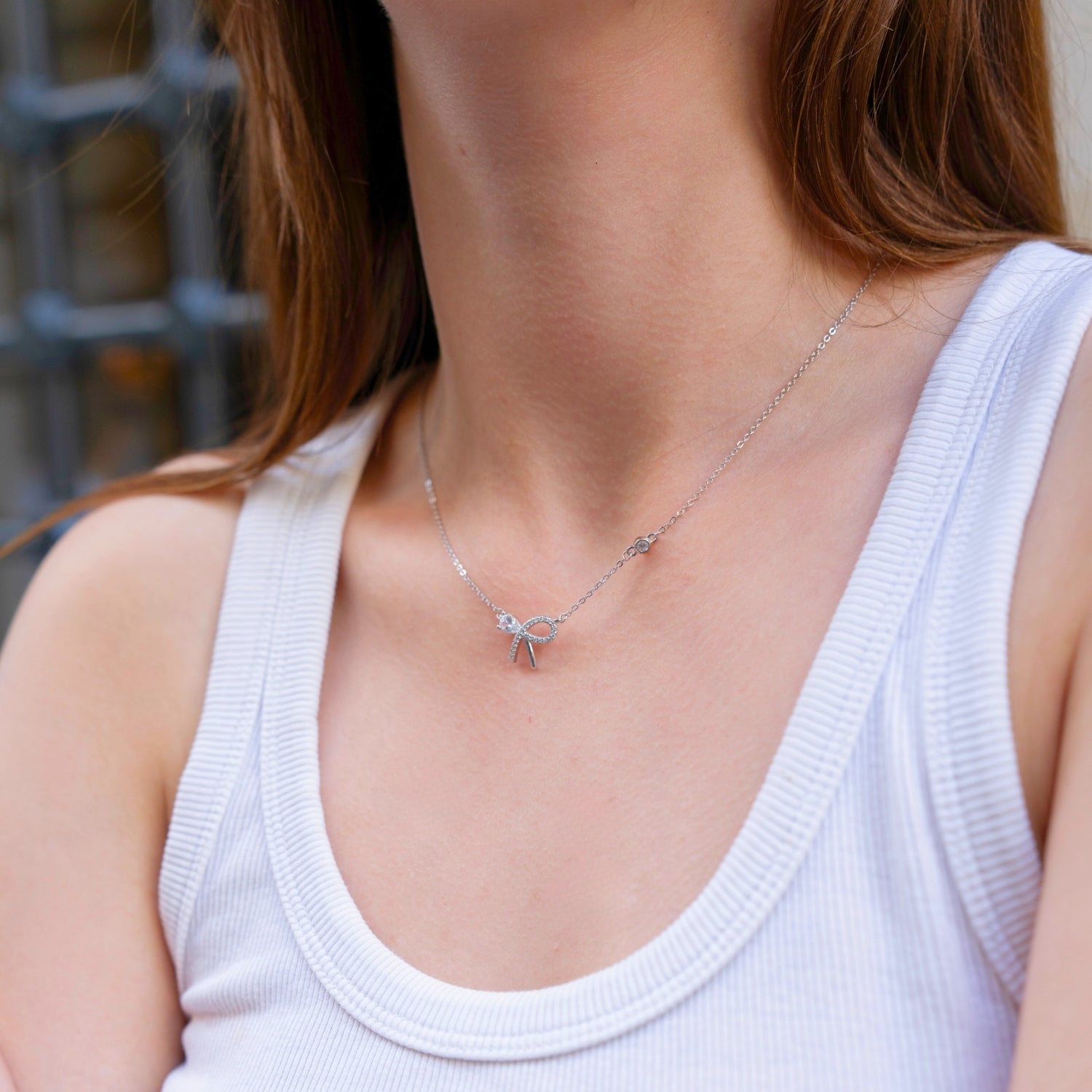 Sterling Silver Bow Tie Stud Necklace