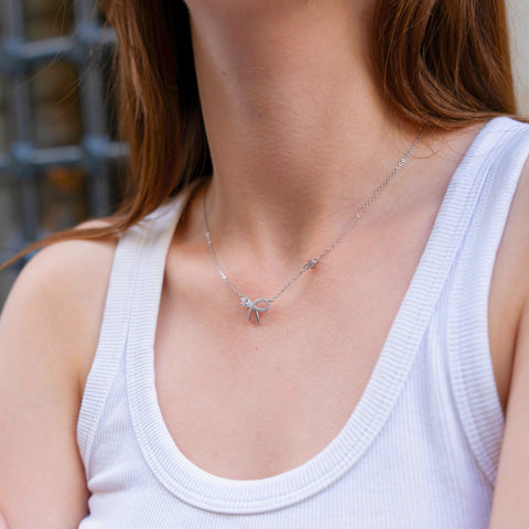 Sterling Silver Bow Tie Stud Necklace