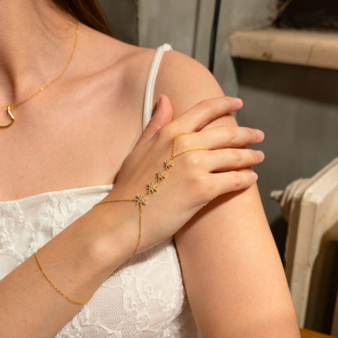 Stars Of Universe Sterling Silver Gold Plated Hand Chain Ring
