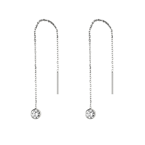 Sterling Silver Chain Solitaire Earrings