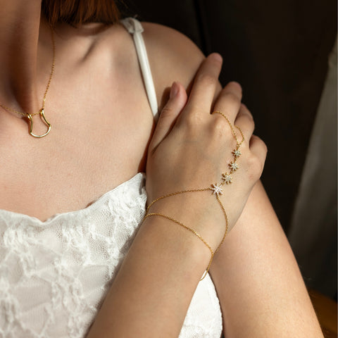 Stars Of Universe Sterling Silver Gold Plated Hand Chain Ring