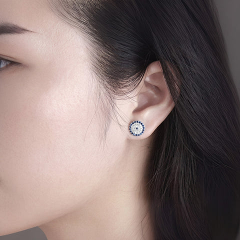Evil Eye Sterling Silver Stud Earrings