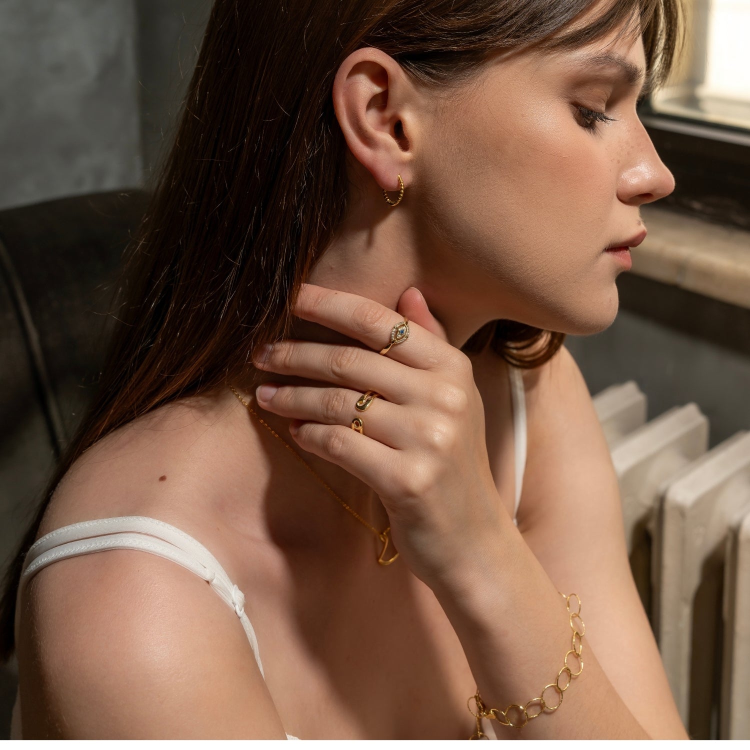 Fine 14ct Solid Gold Beaded Hoop Single Earring