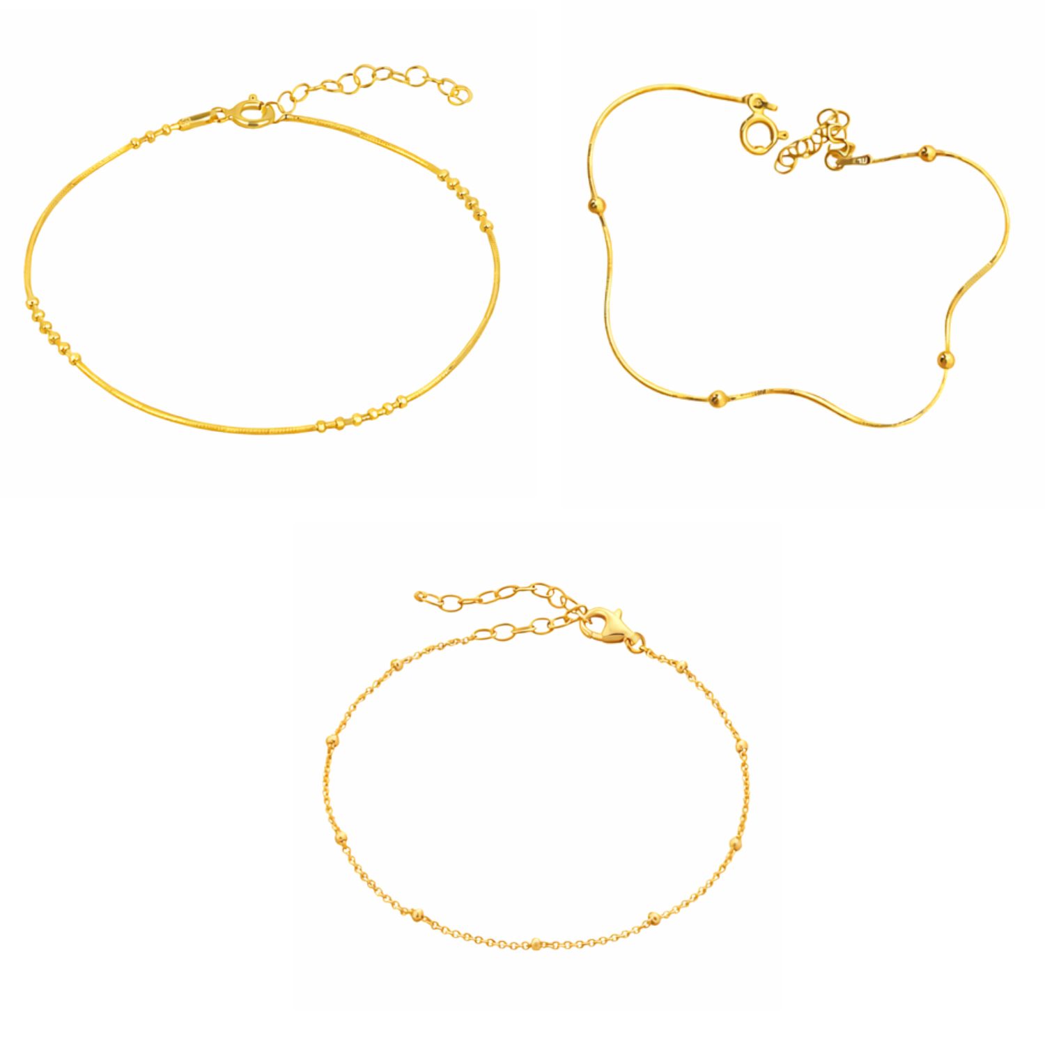 Sterling Silver Beaded Satellite Bracelet Layering Set