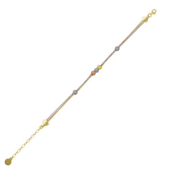Large Beaded Three Gold Rose Gold Sterling Silver Handmade Bracelet