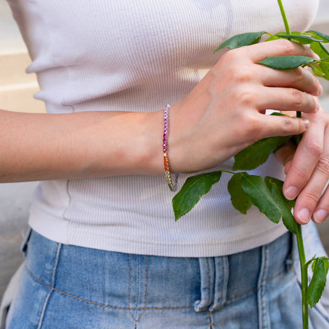 Sterling Silver Large Rainbow Tennis Bracelet